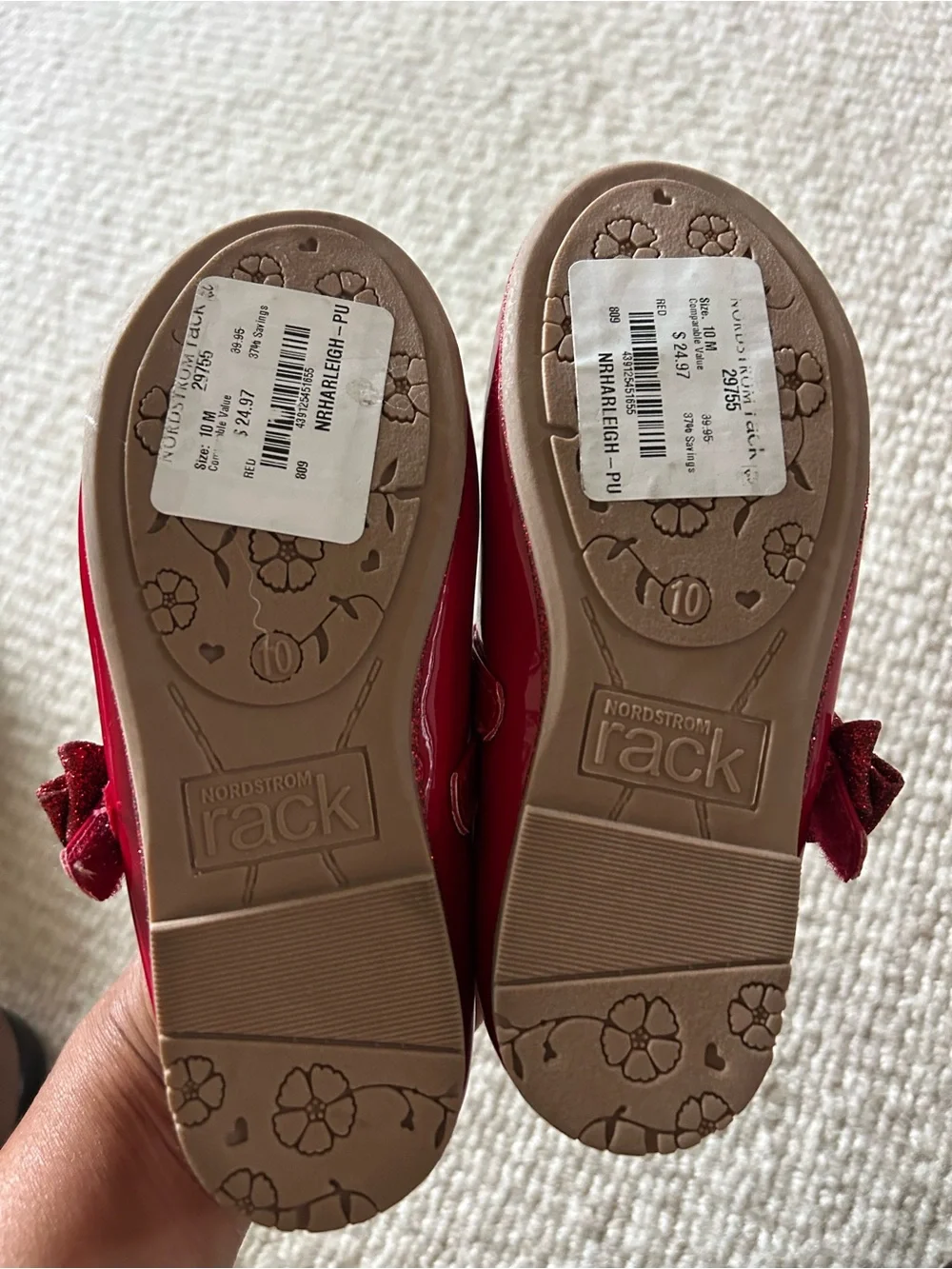 Nordstrom Kids Red Patent Mary Jane Shoes with Glitter Bow Accent